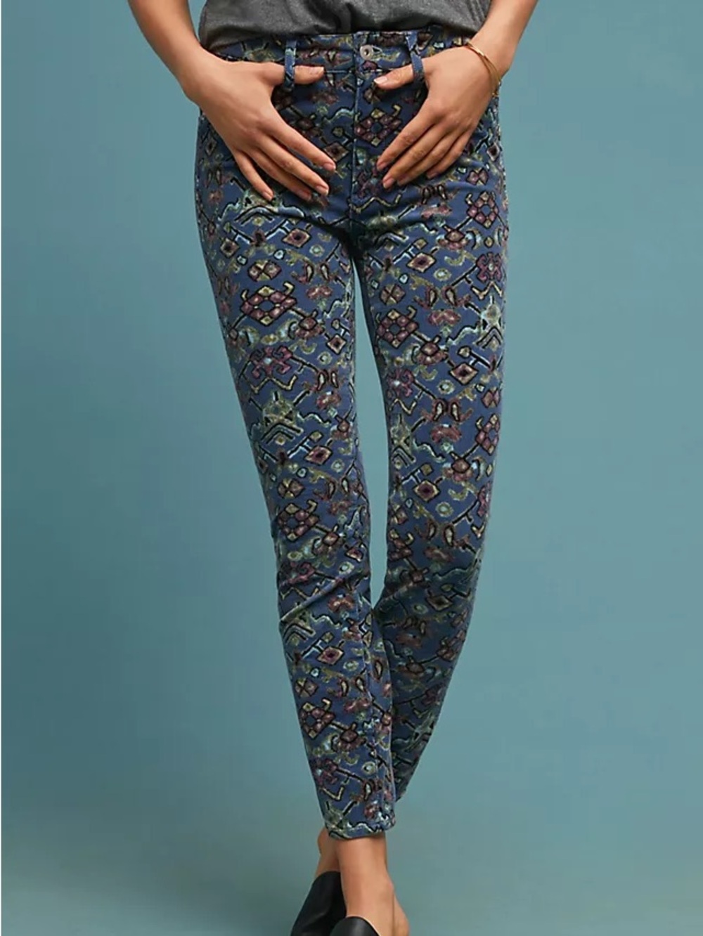 Pilcro and the Letterpress Blue Floral-Print Corduroy Pants